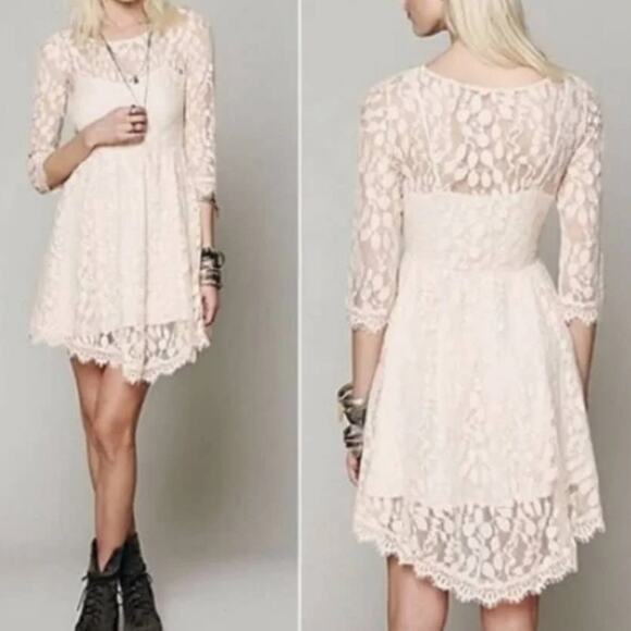 Free People Queens Love Lace 2 Cream Dress - Picture 1 of 6